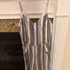 Ankle length blue striped jumpsuit
